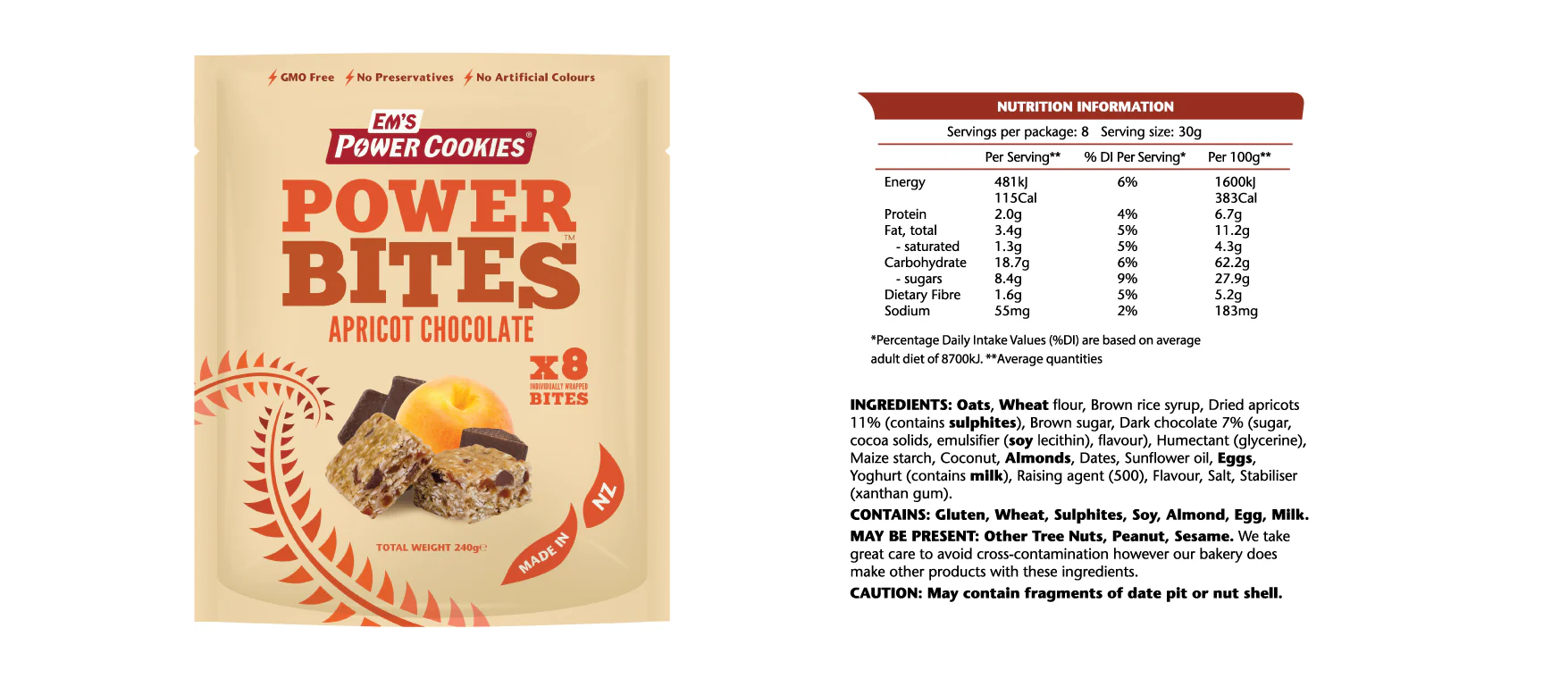 Em's Power Bites Apricot Chocolate