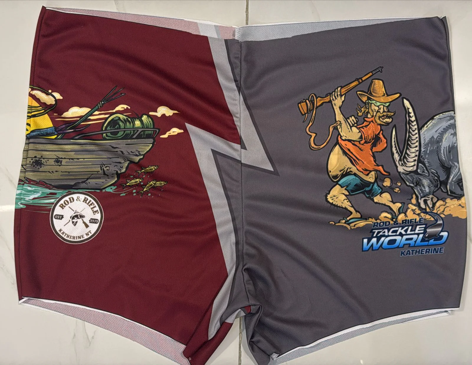 Rod and Rifle Footy Shorts Cherabin in Boat - Image 5
